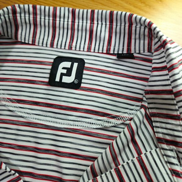 Footjoy FJ Shirt Lot Mens XL Red White - yellow Stripe Golf Performance Stretch - Picture 10 of 16